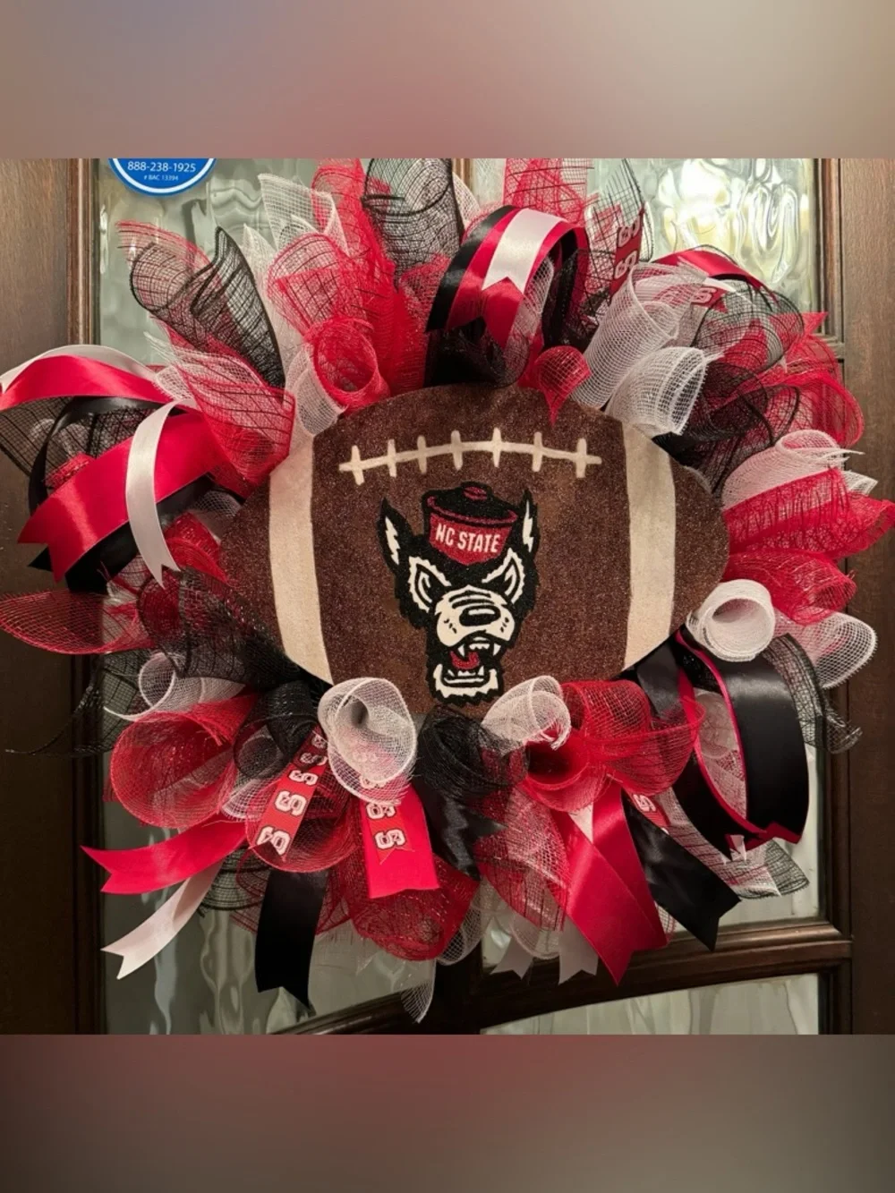NC State Football Deco Wreath in Red, Black & White